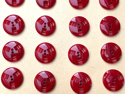Carmine Red Vintage French Carved 1.7cm or 2.2cm Buttons - 6 or 24 buttons