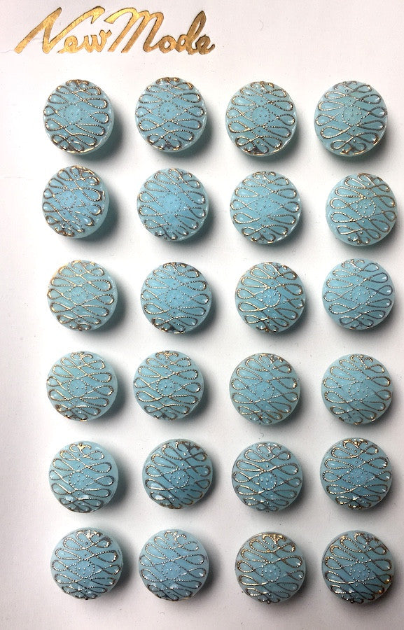 24 Vintage Icy Blue 1.4cm  "New Mode" Glass Buttons