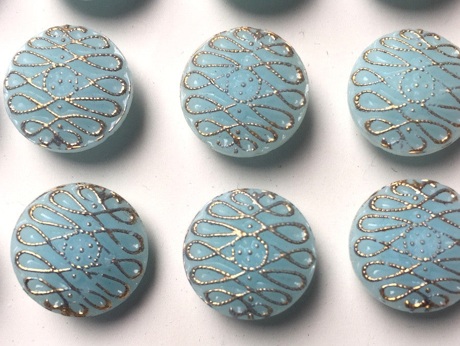 24 Vintage Icy Blue 1.4cm  "New Mode" Glass Buttons
