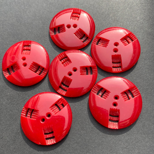 Carmine Red Vintage French Carved 1.7cm or 2.2cm Buttons - 6 or 24 buttons