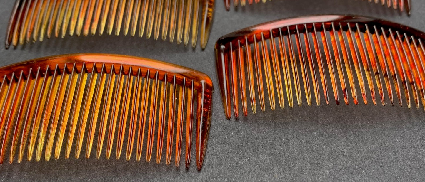 4 Vintage Hair Combs 2.5"/55mm wide Delicate Tortoiseshell Colour