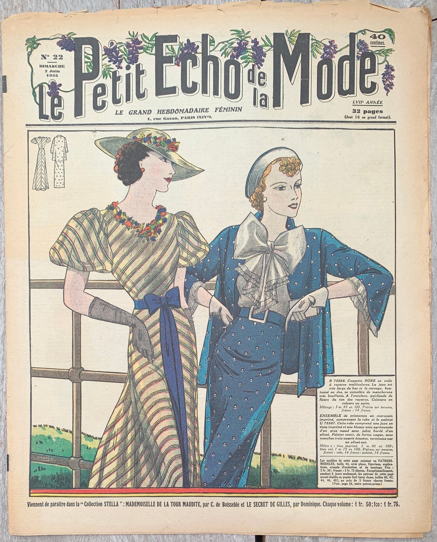 Summer Elegance on Front Cover of the 2nd June 1935 French Fashion Paper Le Petit Echo de la Mode