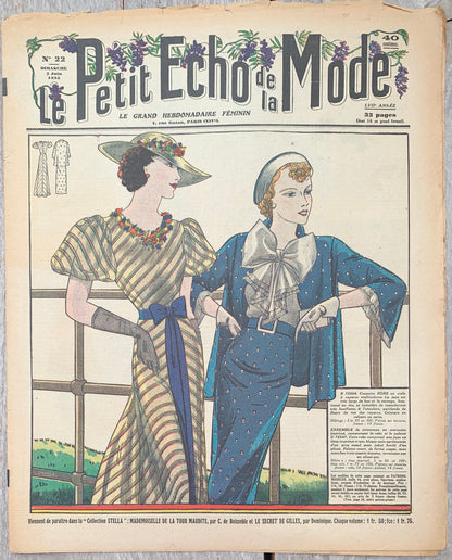 Summer Elegance on Front Cover of the 2nd June 1935 French Fashion Paper Le Petit Echo de la Mode