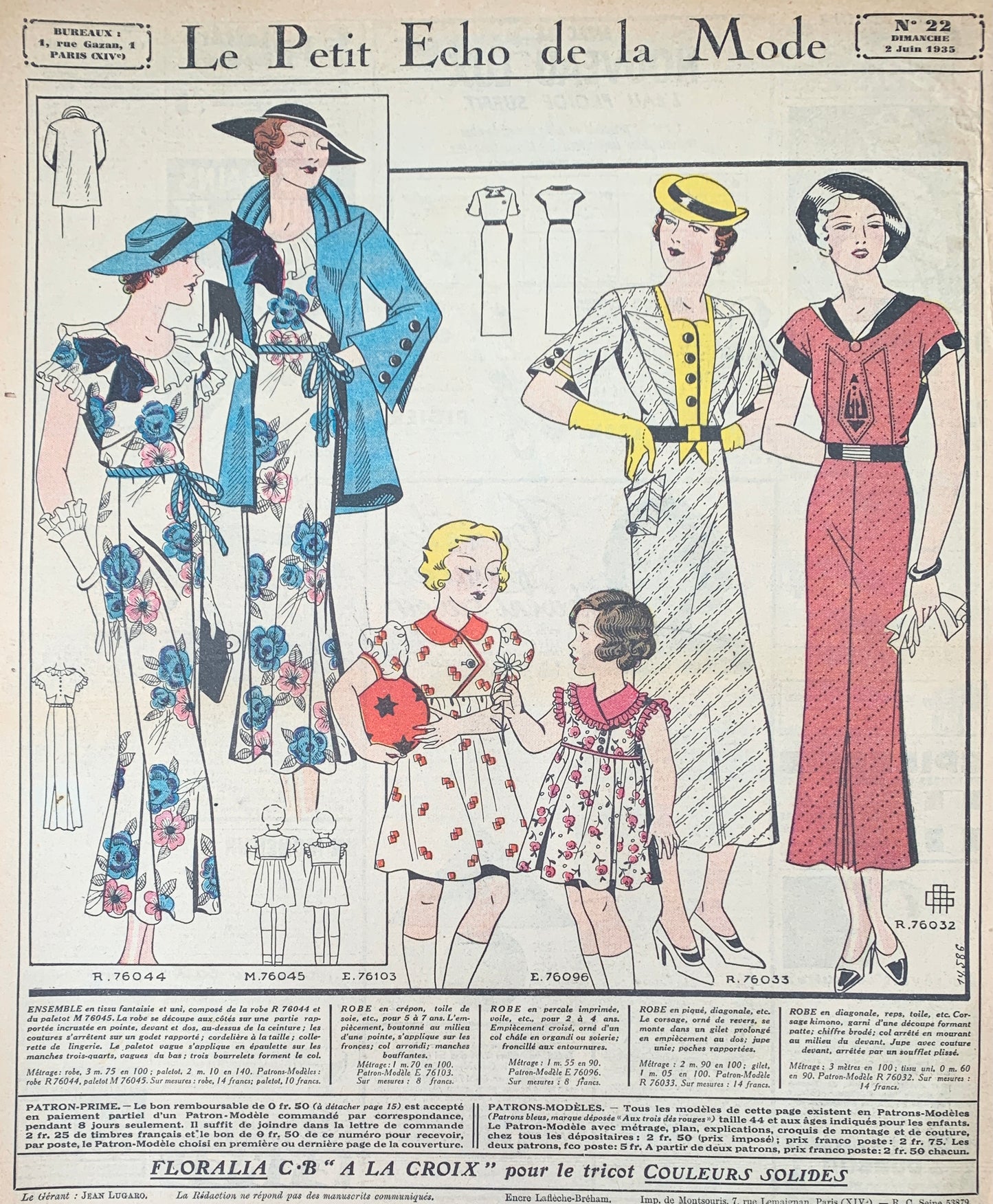 Summer Elegance on Front Cover of the 2nd June 1935 French Fashion Paper Le Petit Echo de la Mode