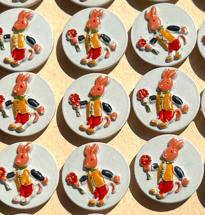 24 Sweet Vintage Dressed Rabbit + Flowers Buttons - Italian