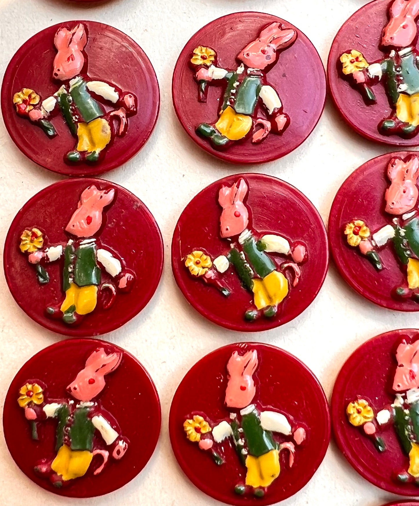 6 Hand painted Vintage Maroon Rabbit 2cm Buttons