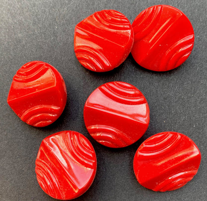 Striking Vintage Red Glass Buttons  - 1.8 cm - 6 of them