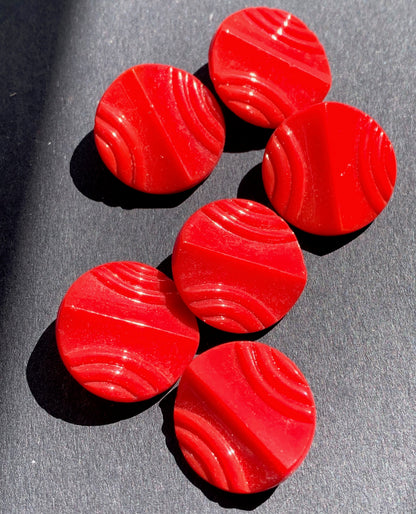 Striking Vintage Red Glass Buttons  - 1.8 cm - 6 of them