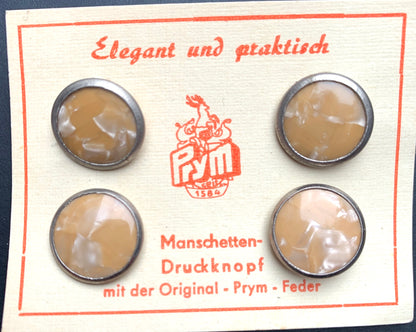 1950s German Snap Push Button Cuff Links  "Manschetten Druckknopf" on Original Card