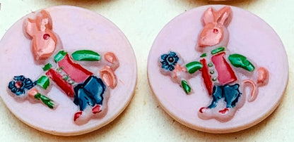 6 Vintage Italian 2cm Rabbit Buttons - Pink Background