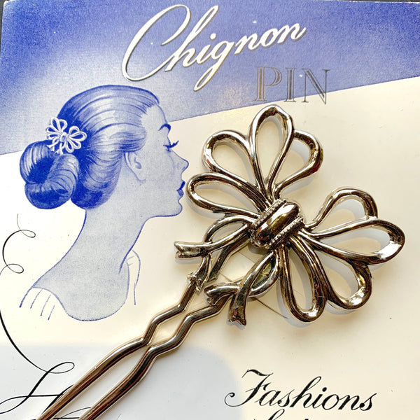 Wonderfully Ornamental 1950s Silver Lucite 12cm Chignon Pin