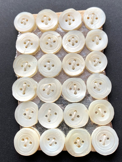 24 Wonderfully Irregular 1cm Vintage Mother of Pearl Buttons on Card