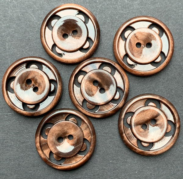 6 Shiny Walnut Brown Vintage French 1.5cm, 2cm or 2.2cm Buttons
