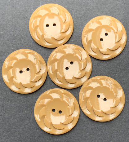 6 Soft Light Caramel Brown Vintage French 2.2cm Buttons