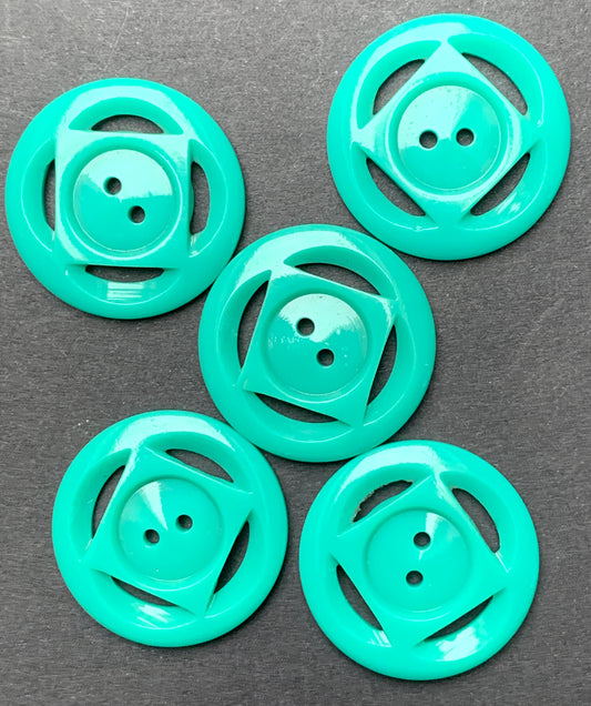 5 Dusky Turquoise Vintage French  2.2cm Buttons