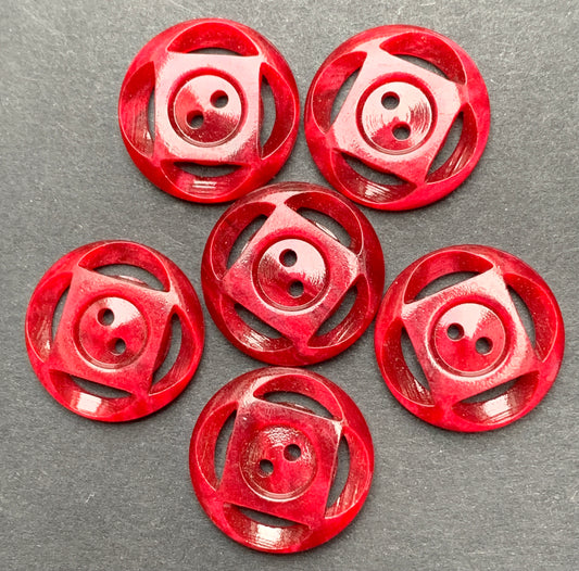 6 Deep Maroon Red Vintage 1.6cm Buttons