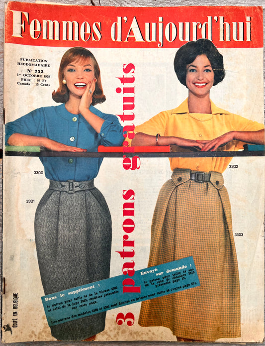 October 1959 French Women's Magazine Femmes d'Aujourd'hui with Pattern