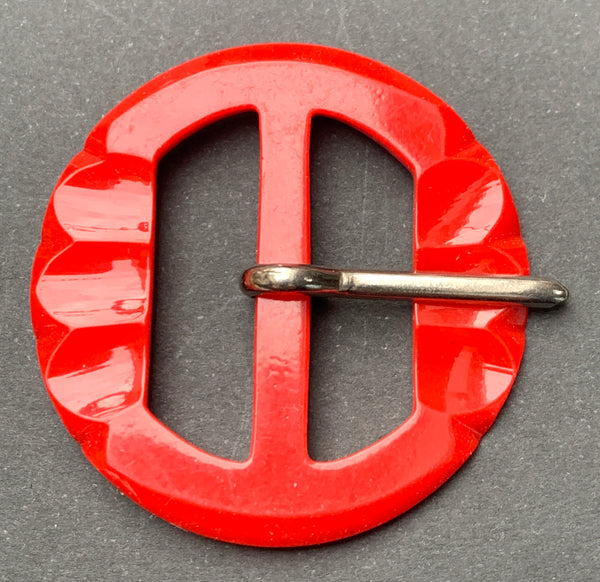 Marvellously Tactile Bright Red 1940s Casein 4cm Buckle - Unused Old Warehouse find..
