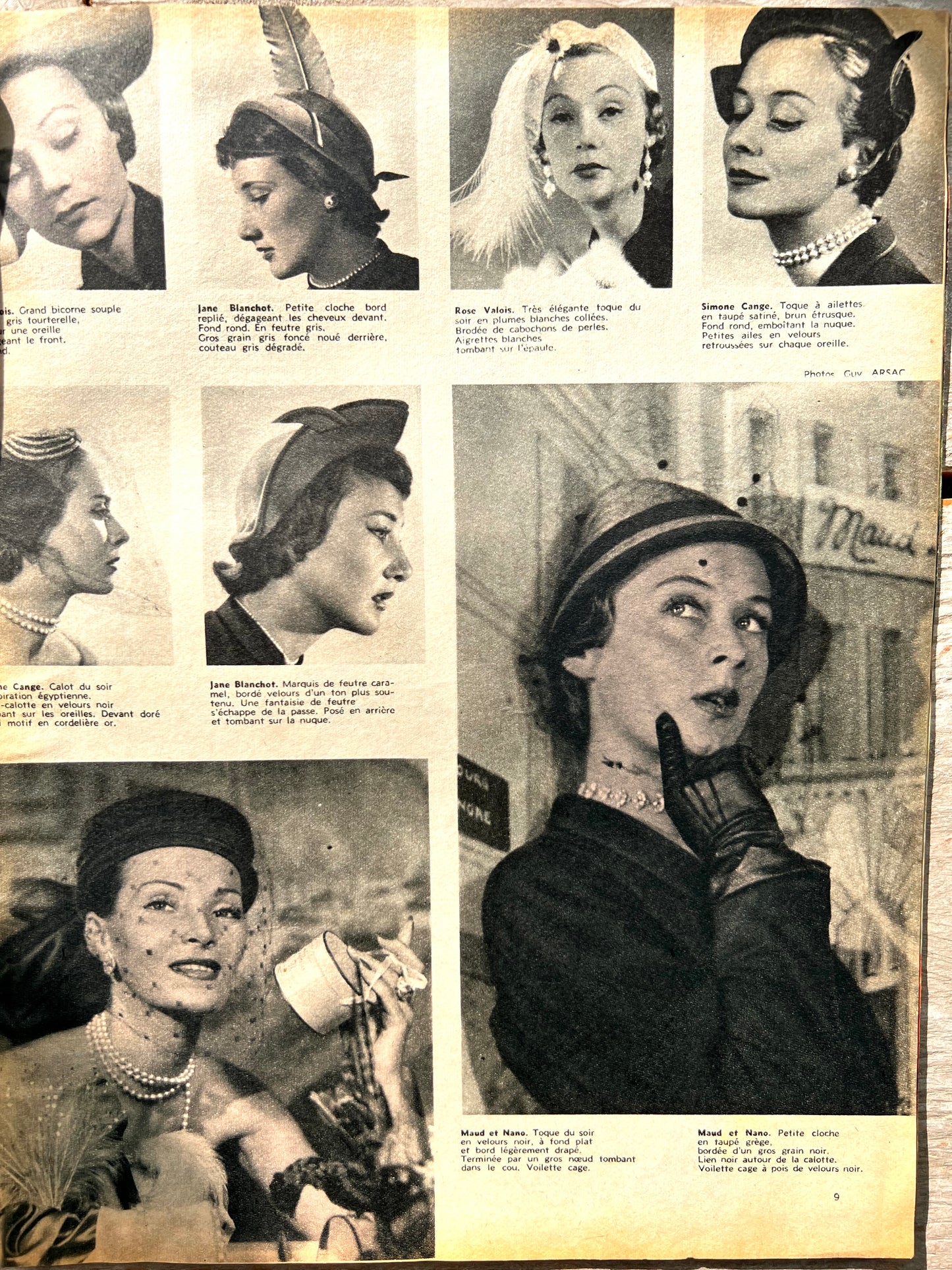 Hairstyles and Hats in August 1950 French Women's Paper Marie France