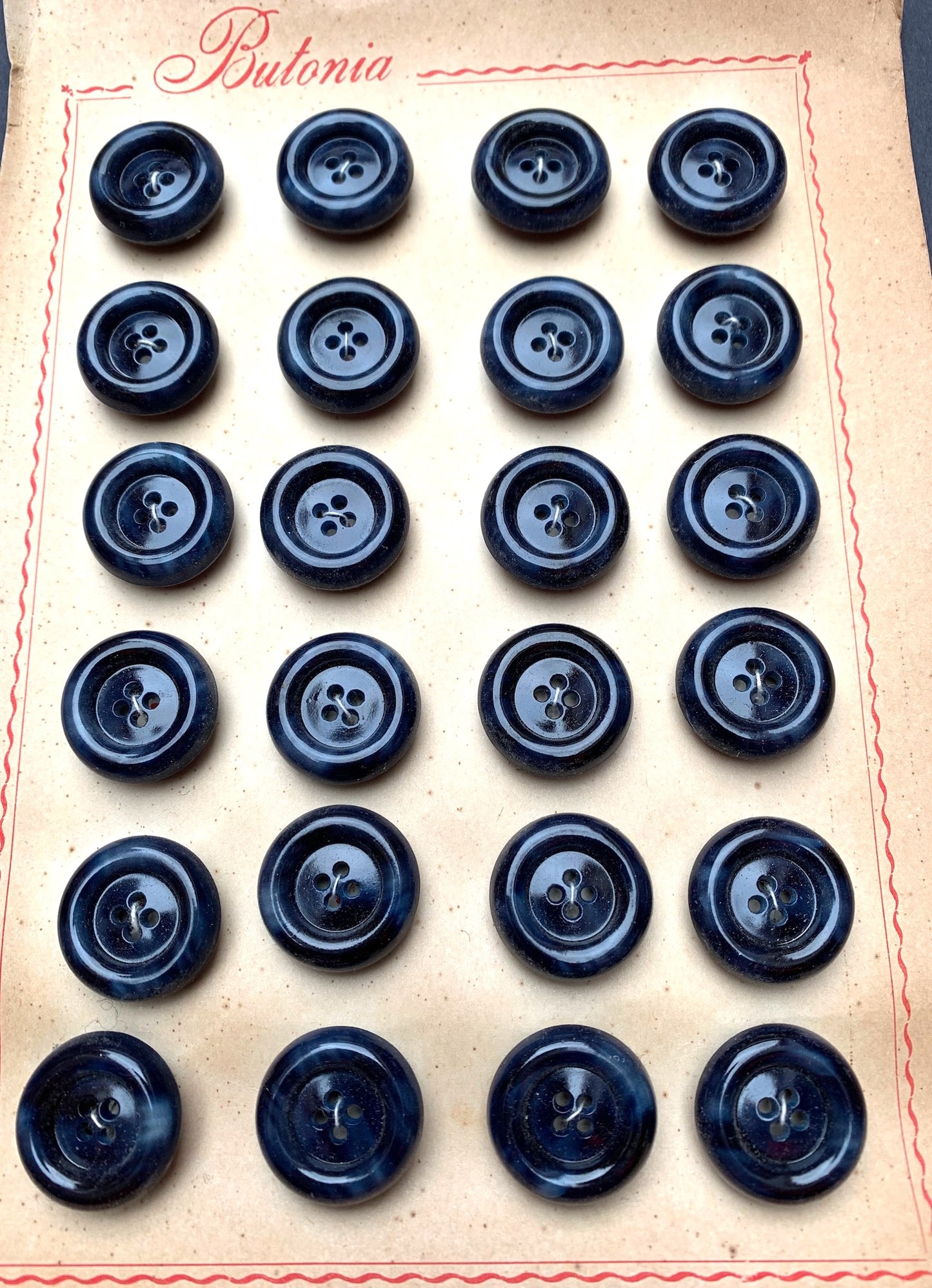 24 Smudged Blue Vintage 2cm Buttons...Dependable but with a Hint of playfulness