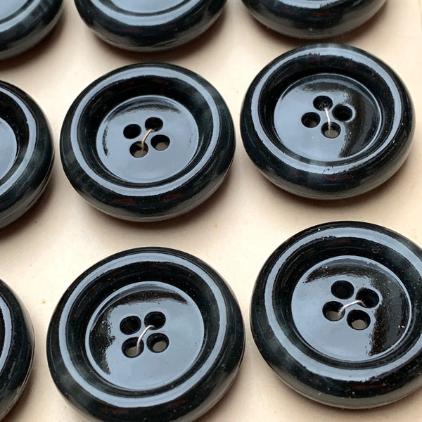 12 Smooth and Chunky 2.7cm Vintage Smudged Black Buttons