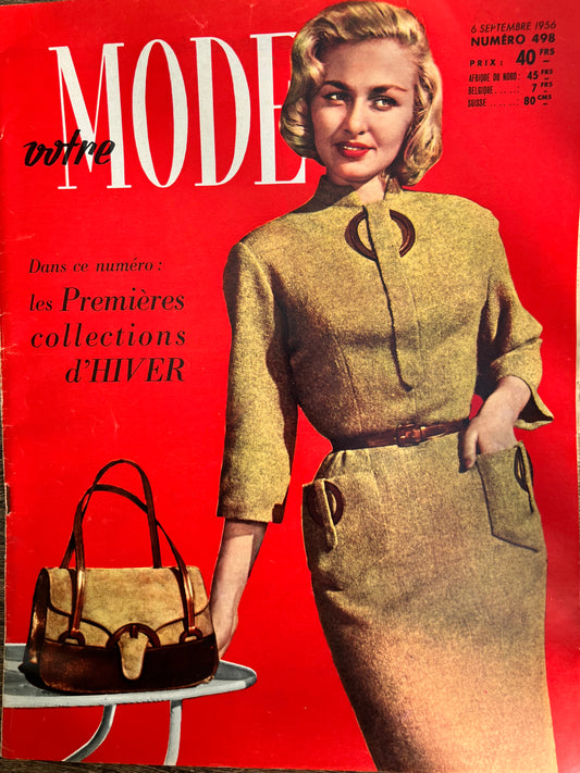 Winter 1956 Fashions in September 1956 French Magazine Votre Mode incl Embroidery Pattern