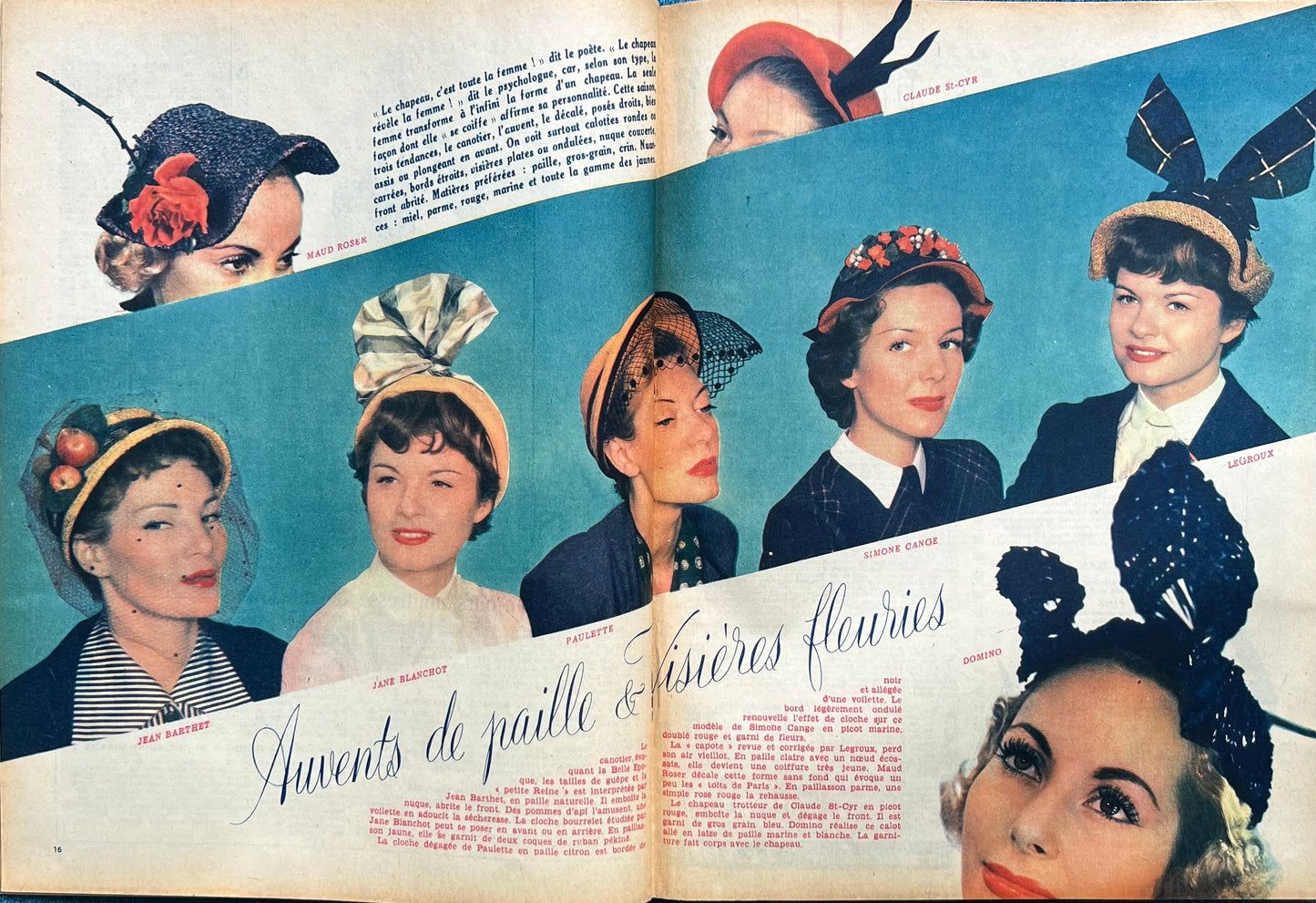 Glorious Hats in February 1950 French Women's Magazine Marie France