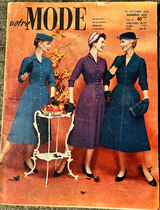 Embroidery  Pattern in October 1956 French Magazine Votre Mode
