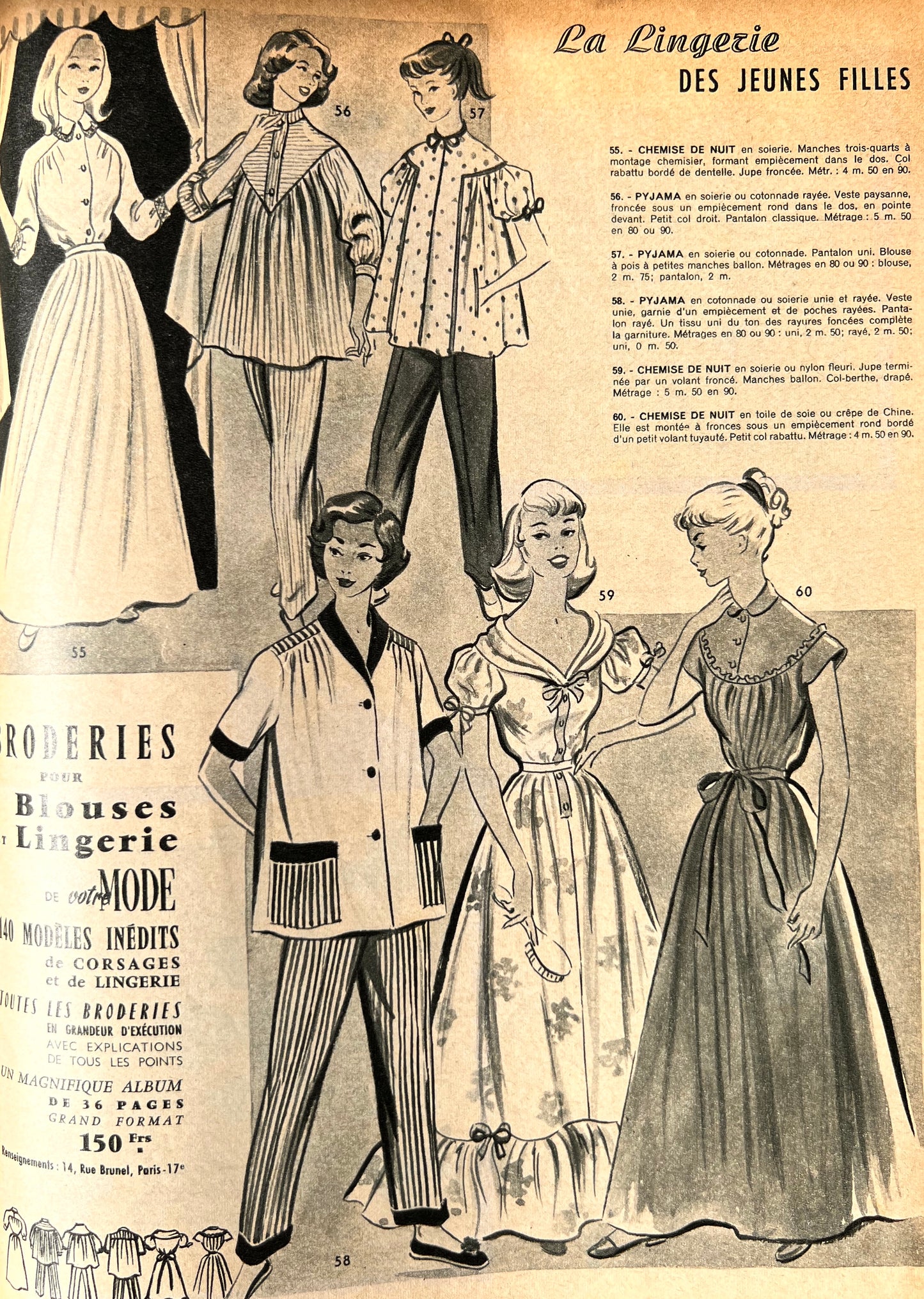 Embroidery  Pattern in October 1956 French Magazine Votre Mode