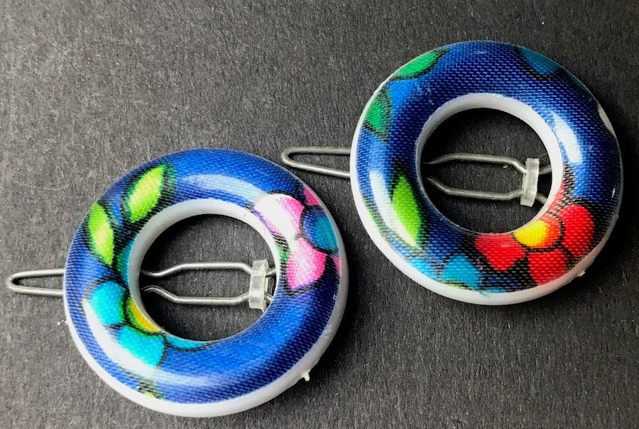 Pair of Colourful 1960s Round Hair Clips 3cm