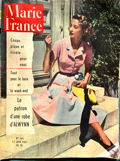 Summer Dress Pattern in June 1951 French Women's Magazine Marie France