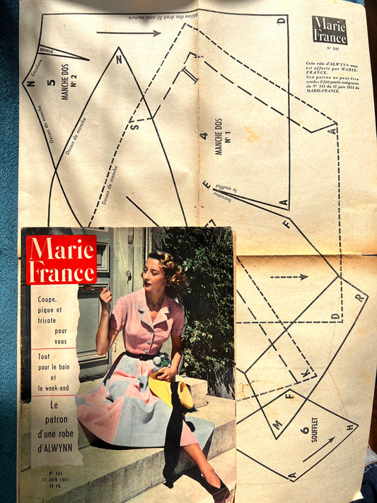 Summer Dress Pattern in June 1951 French Women's Magazine Marie France