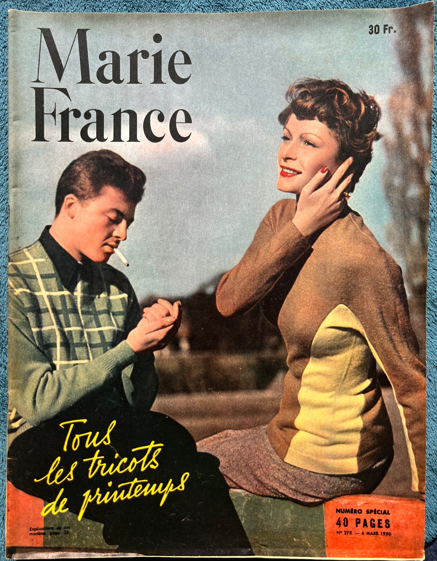Spring Knitting Patterns  in March 1950 French Women's Magazine Marie France