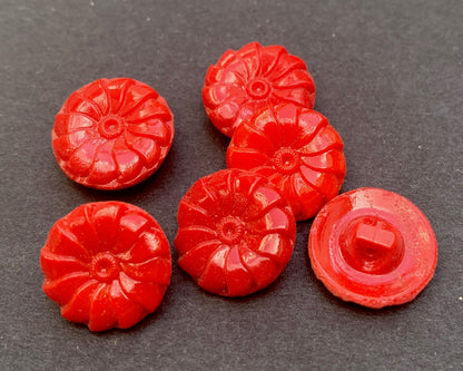 6 Little 1.2cm Vintage Red Glass Flower Buttons to add Drama...to Anything..