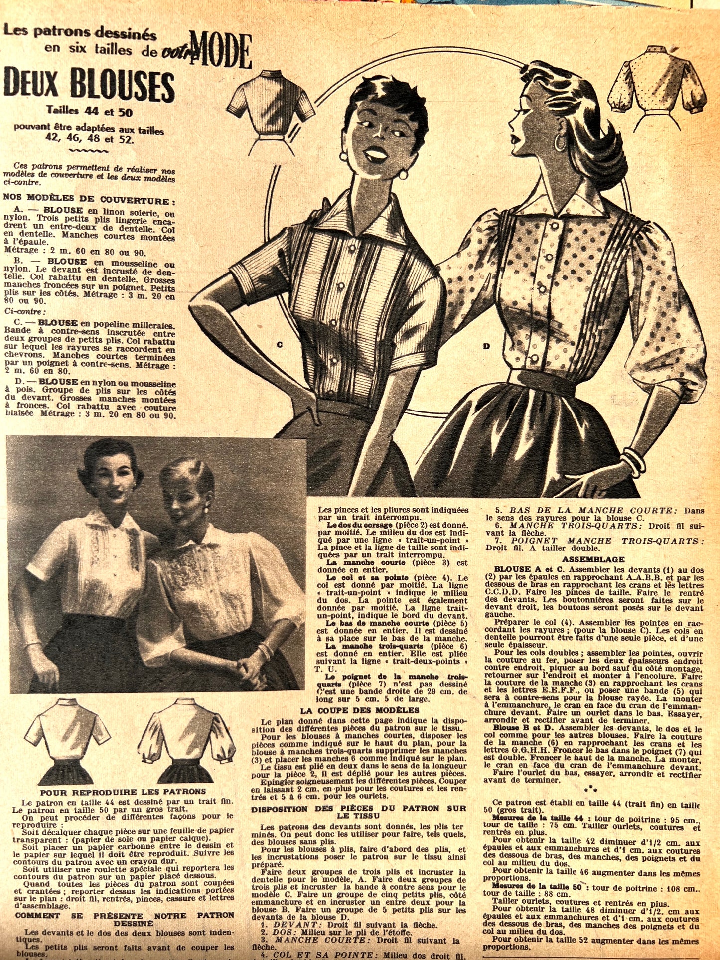 14th June 1956 French Magazine Votre Mode incl. Blouse Patterns