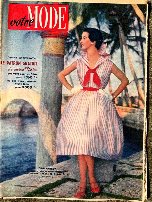 June 1955 French Magazine Votre Mode incl. Front Cover Dress Pattern