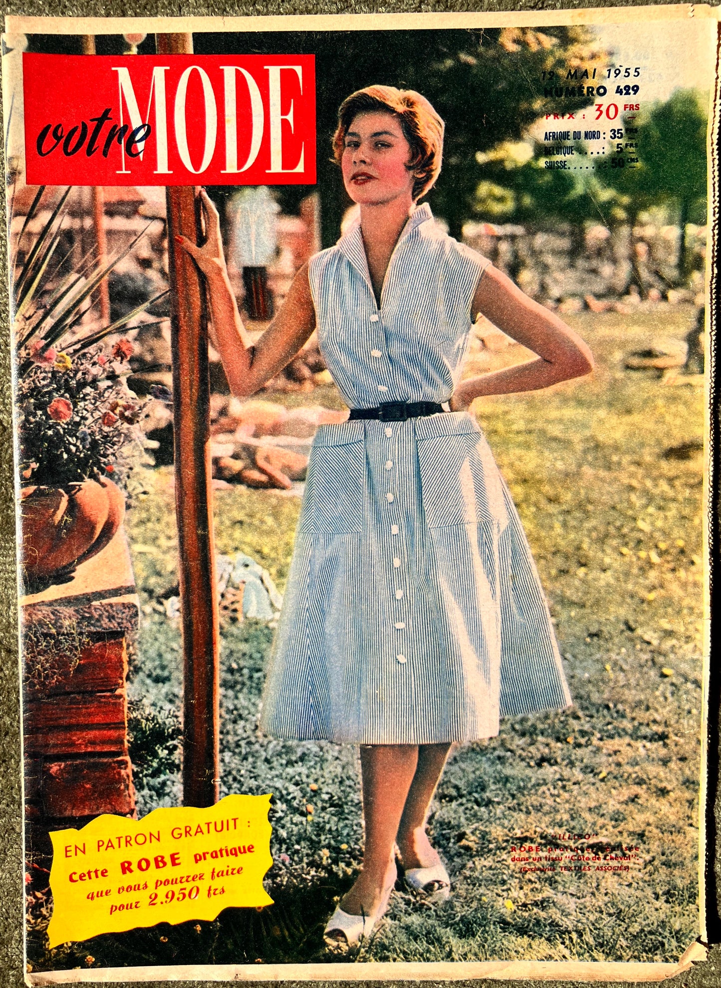 May 1955 French Magazine Votre Mode incl. Front Cover Dress Pattern