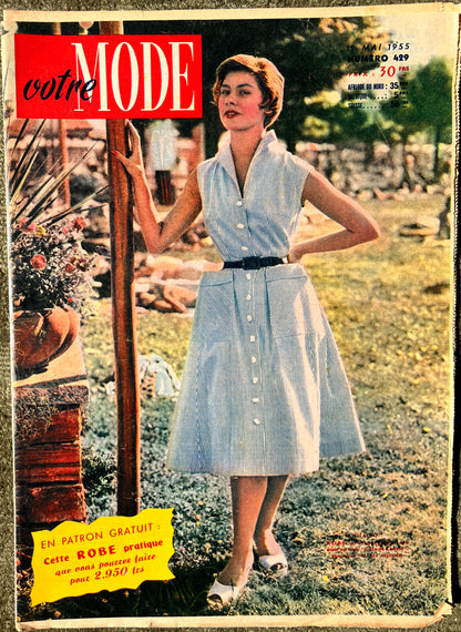 May 1955 French Magazine Votre Mode incl. Front Cover Dress Pattern