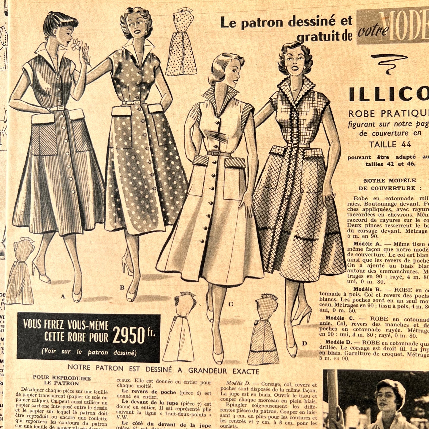 May 1955 French Magazine Votre Mode incl. Front Cover Dress Pattern