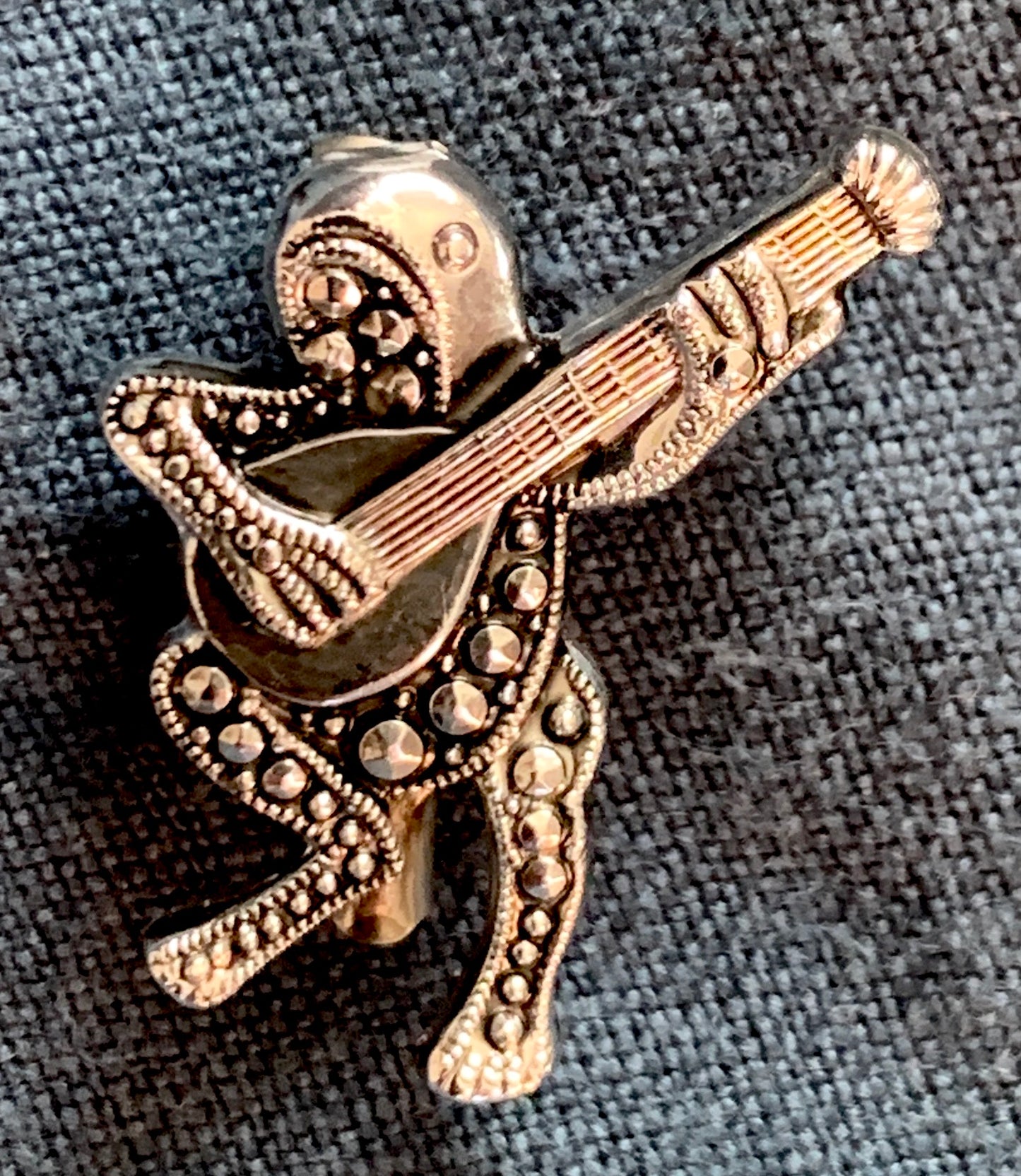 1940s Guitar Playing Frog Faux Marcasite  Brooch - 2.3cm Tall