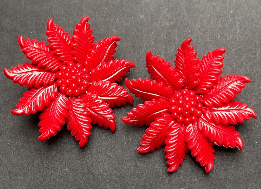 Dramatic Red Vintage Flower Clip-on Earrings