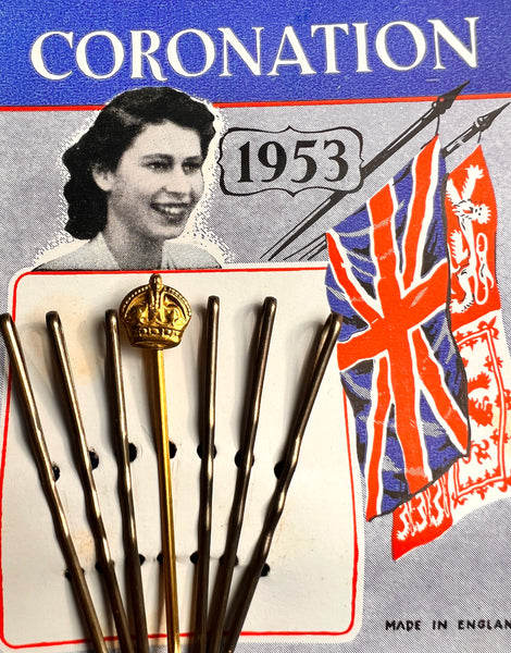 Original Unused 1953 Queen Elizabeth CORONATION Hair Pins with CROWN