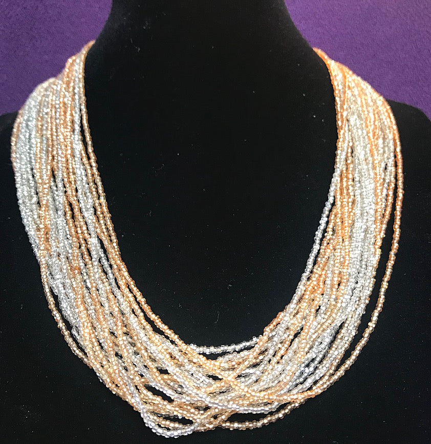 Shimmery Vintage Gold & Silver Glass Bead Necklace