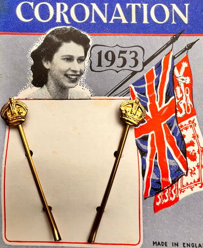 Genuine 1953 Queen Elizabeth 11 CORONATION Hair Pins with CROWNS