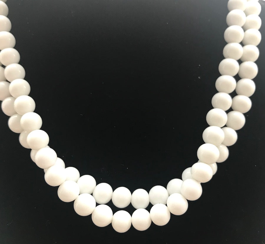 Demure Double Strand of Vintage White Glass Beads
