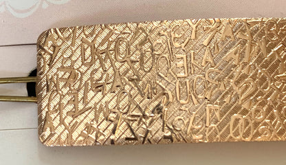 1950s Hi-Style Gold Tone Embossed Metal French Barrette - 8cm long