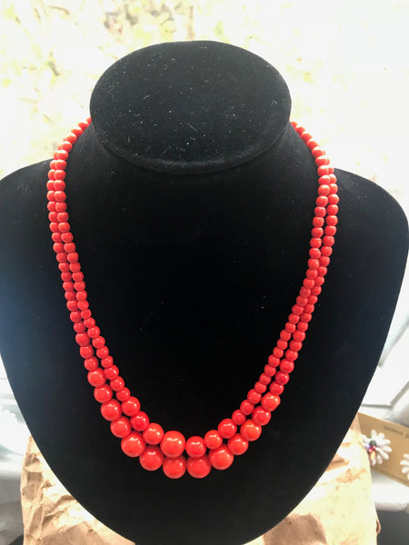Quietly Dramatic Vintage Soft Red Glass Beads - 16" / 40cm long