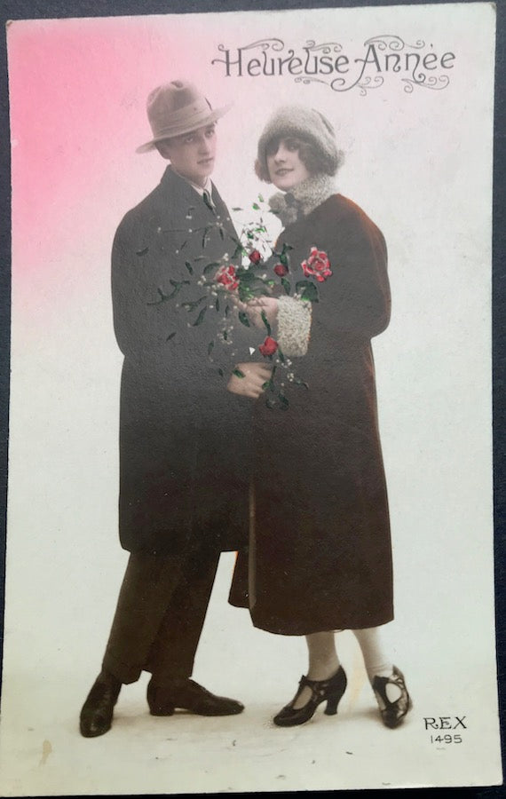 Fancy Footwork on French 1920s New Year Postcard