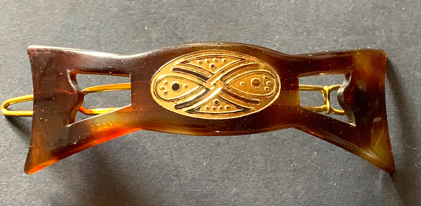 Enchanting Deco Tortoiseshell and Gold Vintage French Barrette.