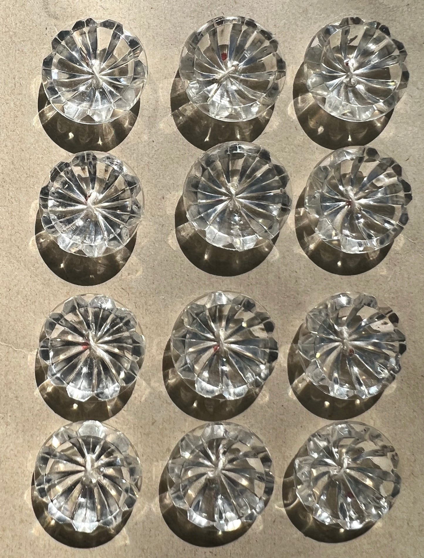 6 Clear Burst of Sparkle Vintage 1.7cm Buttons.